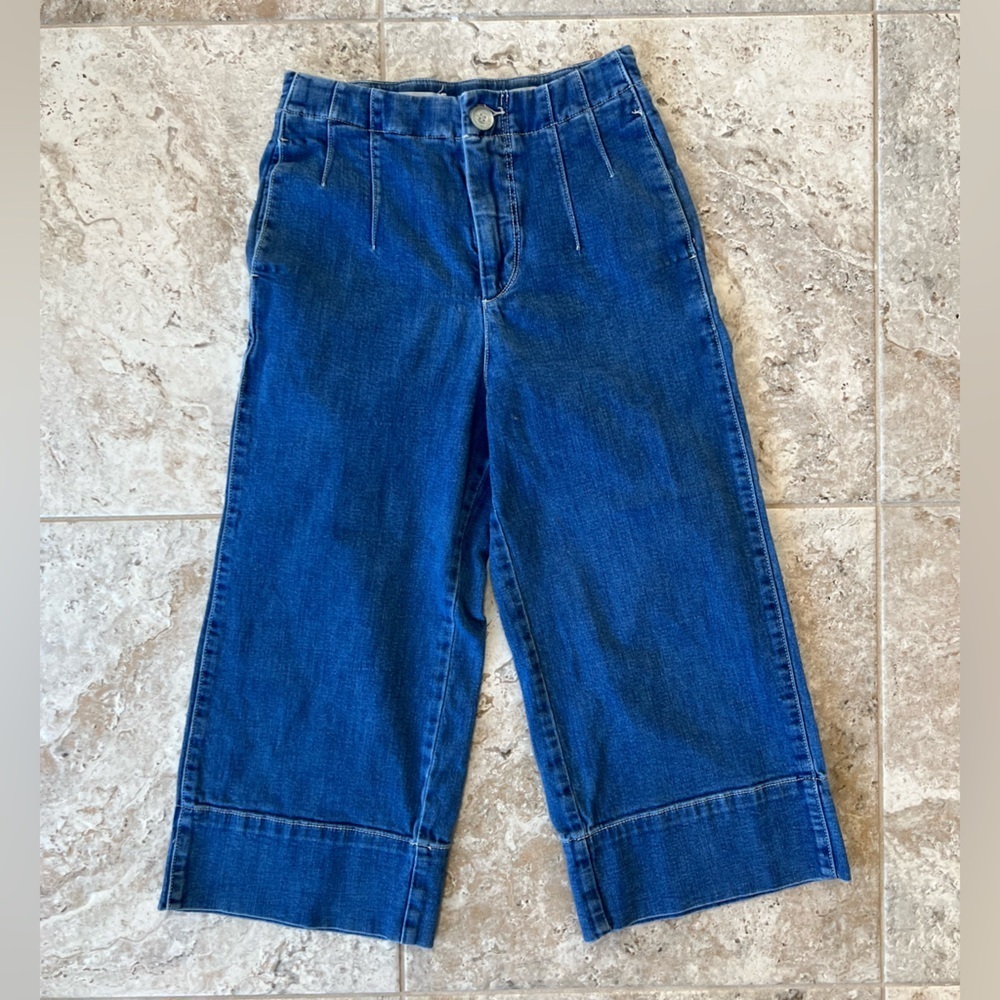 Pilcro Anthropologie Ultra High Rise Cropped Wide Leg Flared Blue Jeans, 27P